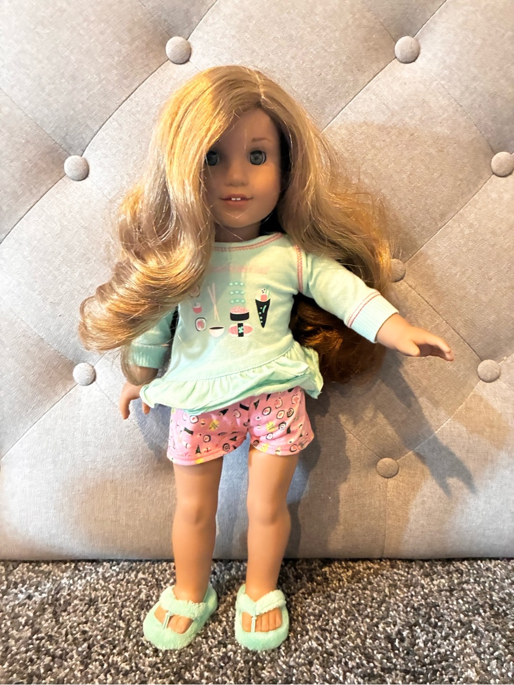 American Girl Mint & Pink Doll Pajama Set with Slippers (Doll Not Included)